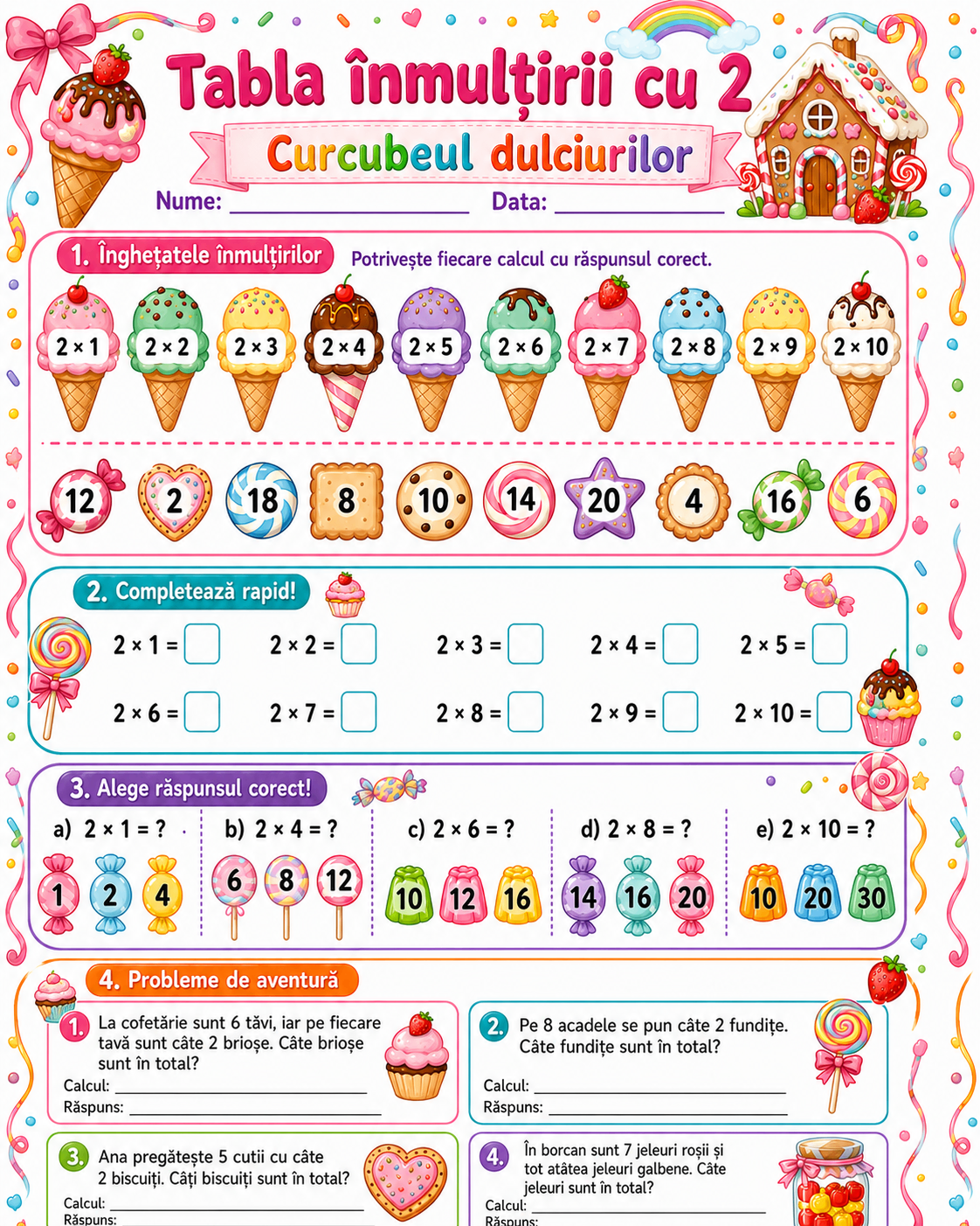 Tabla înmulțirii cu 2 — Orașul Dulciurilor