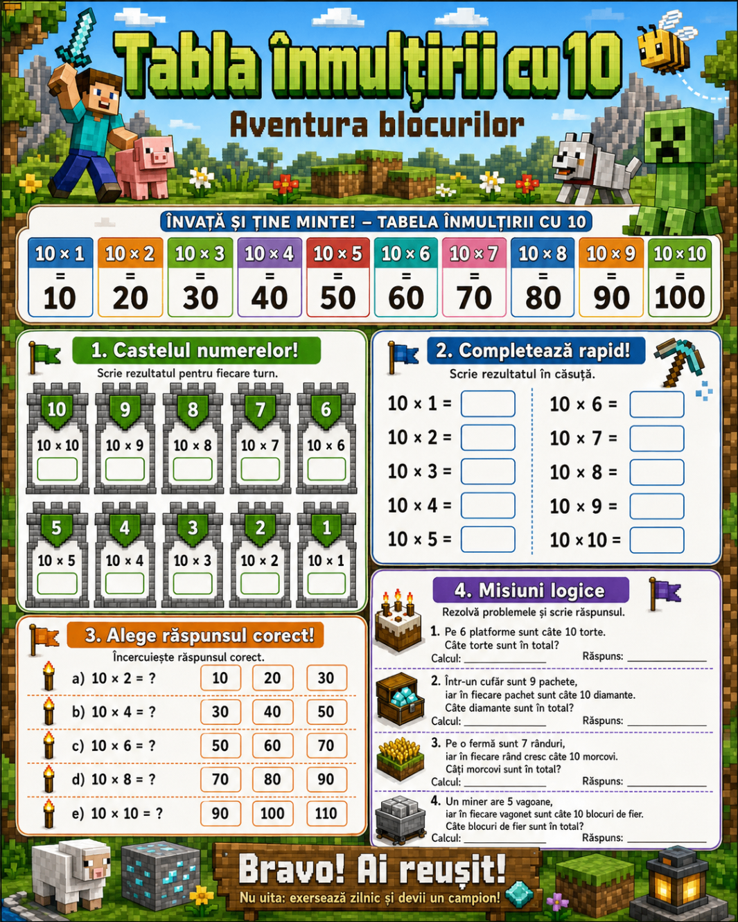 Tabla înmulțirii cu 10 — Lumea Blocurilor