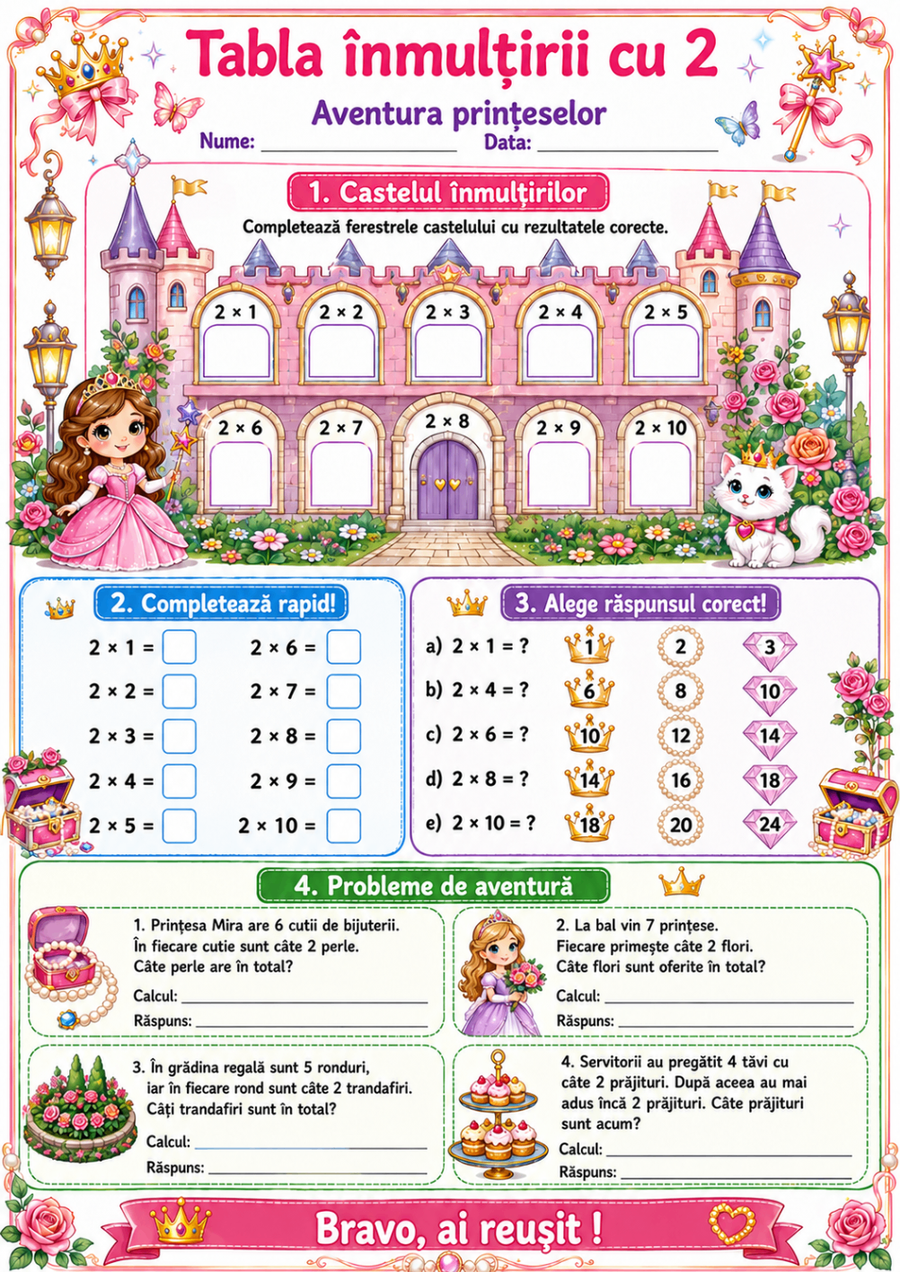 Tabla înmulțirii cu 2 — Castelul Prințeselor