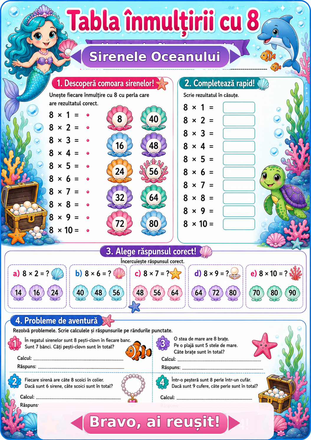 Tabla înmulțirii cu 8 — Regatul Oceanului