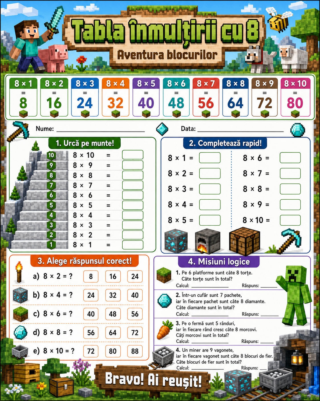 Tabla înmulțirii cu 8 — Lumea Blocurilor