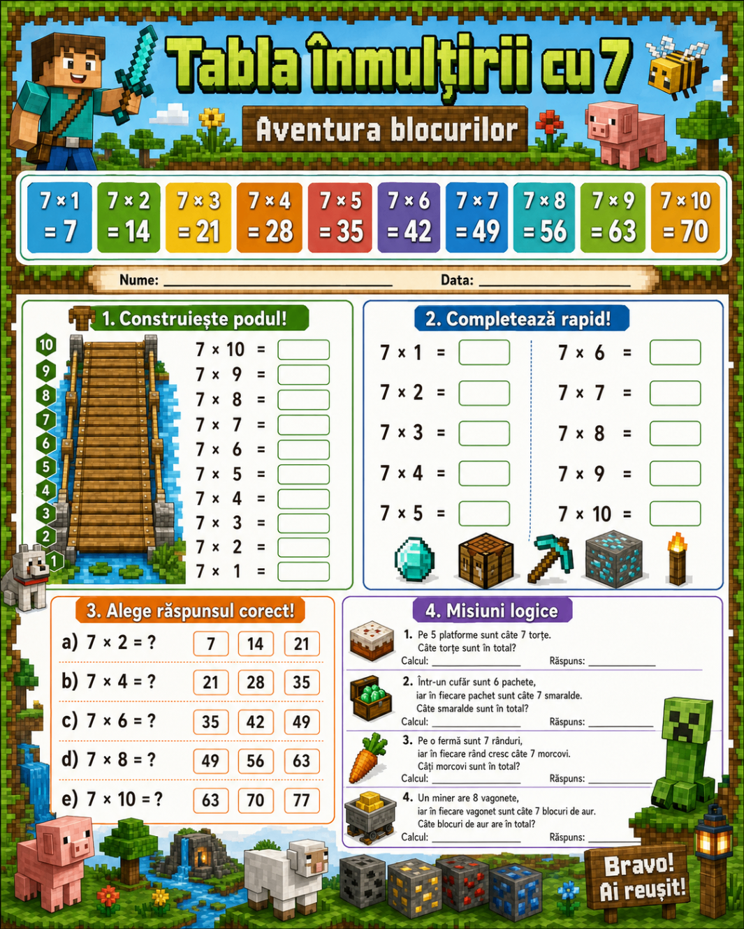 Tabla înmulțirii cu 7 — Lumea Blocurilor