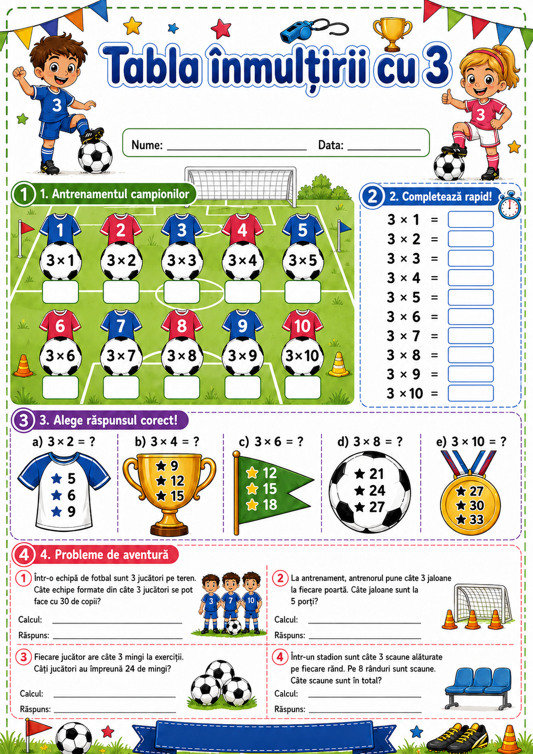 Tabla înmulțirii cu 3 — Campionii de pe Teren