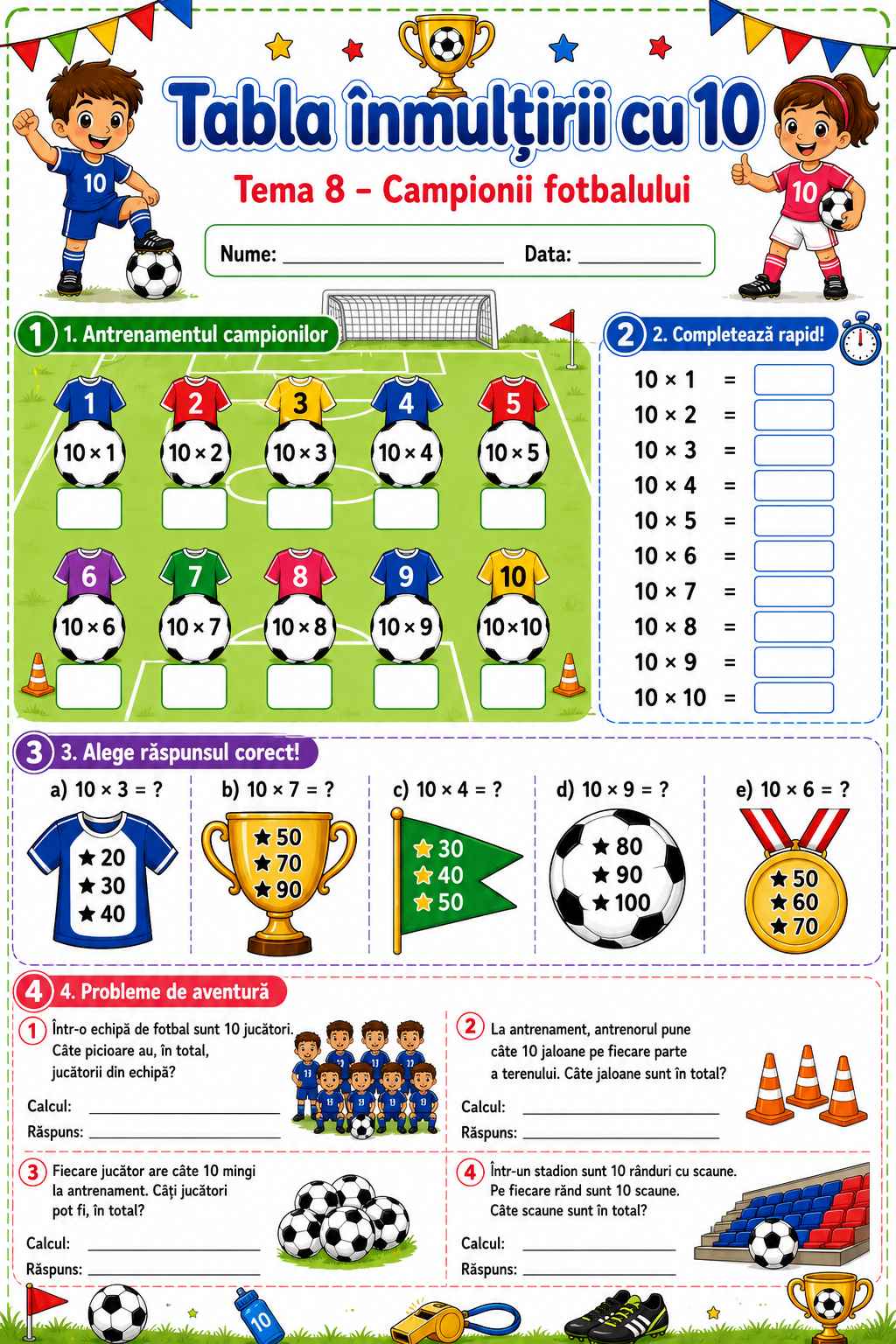 Tabla înmulțirii cu 10 — Campionii de pe Teren