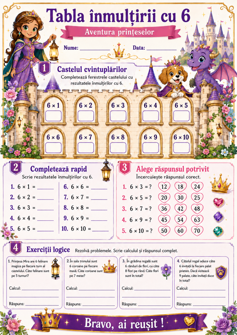 Tabla înmulțirii cu 6 — Castelul Prințeselor