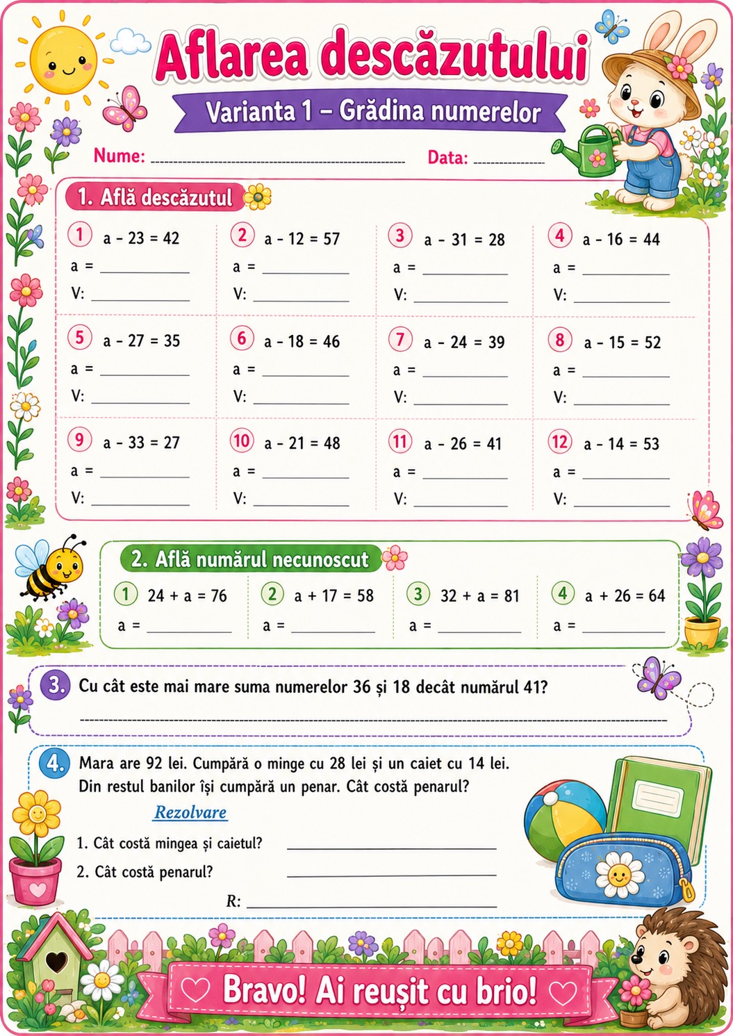 Aflarea descăzutului — Varianta 1 — Grădina numerelor
