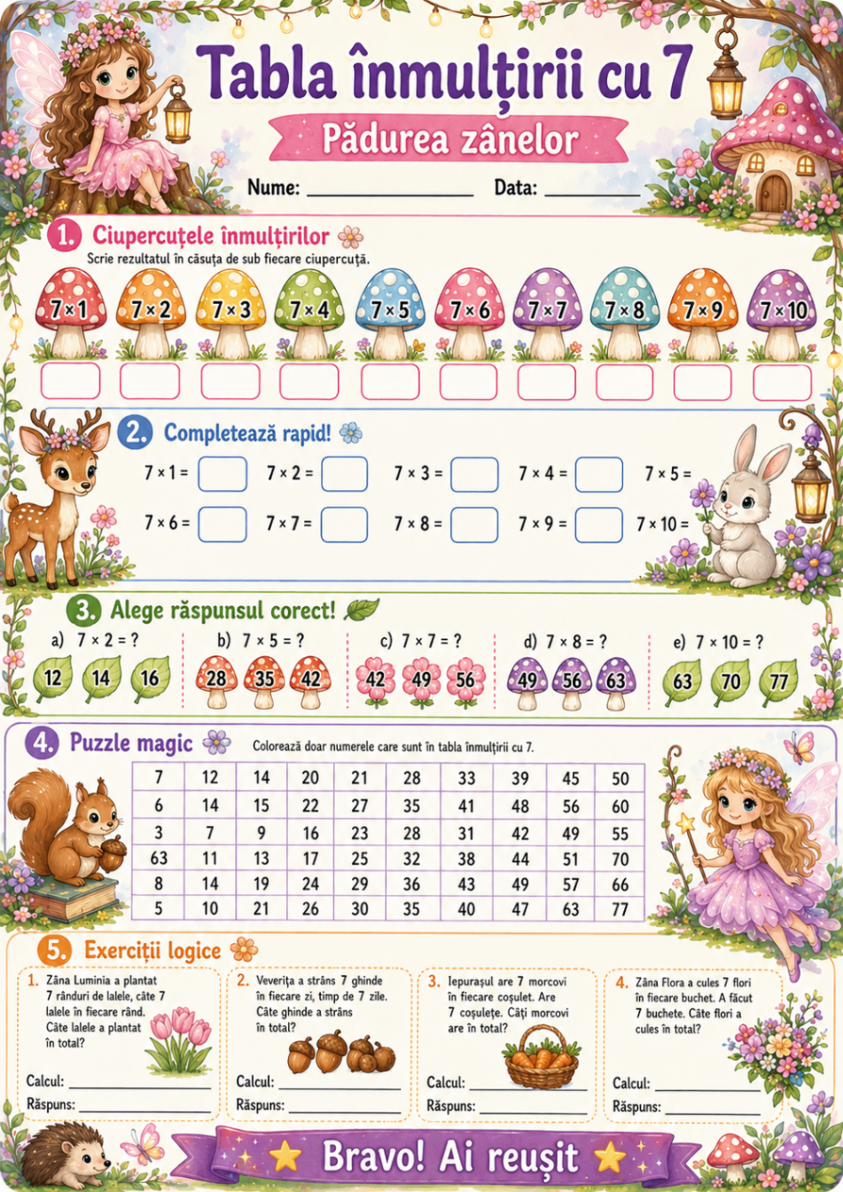 Tabla înmulțirii cu 7 — Pădurea Magică