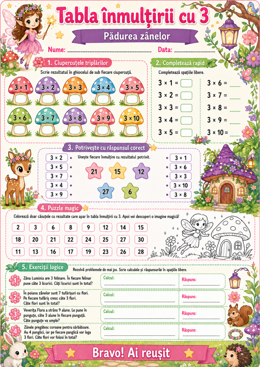 Tabla înmulțirii cu 3 — Pădurea Magică